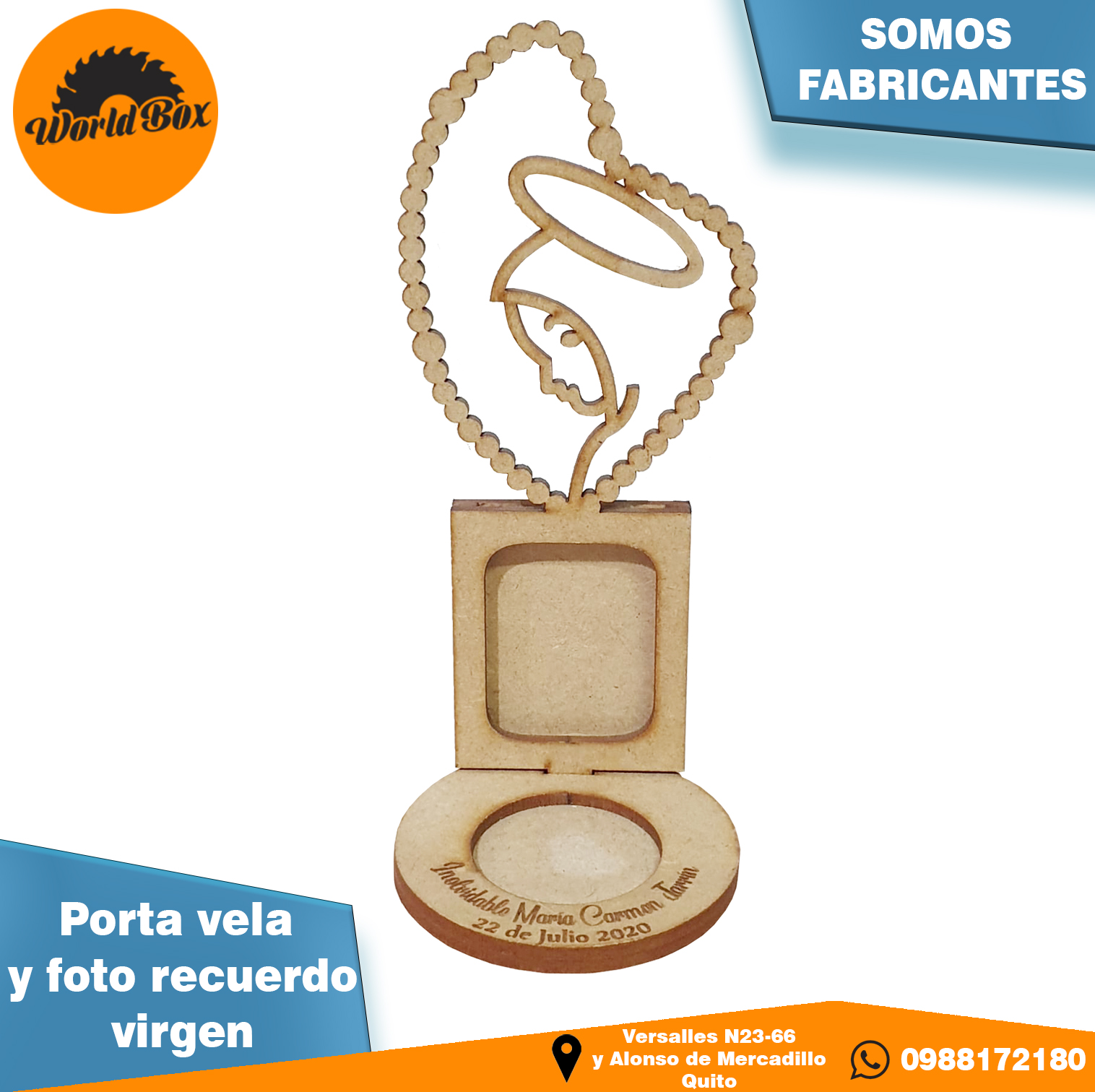 Recuerdo Virgen porta vela y foto